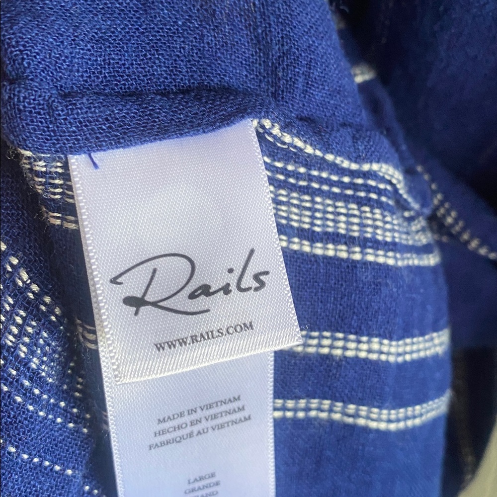 Rails NWT Mariah Relaxed Fit Blue/White Striped Linen Blend Button-Up Blouse - Picture 12 of 14